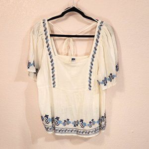 Old Navy Embroidered Flutter-Sleeve Square-Neck Top